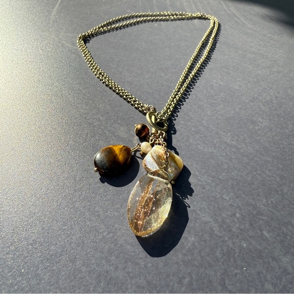 Lia Sophia Matte Gold Tiger's Eye Pendant Choker Necklace - Picture 1 of 10